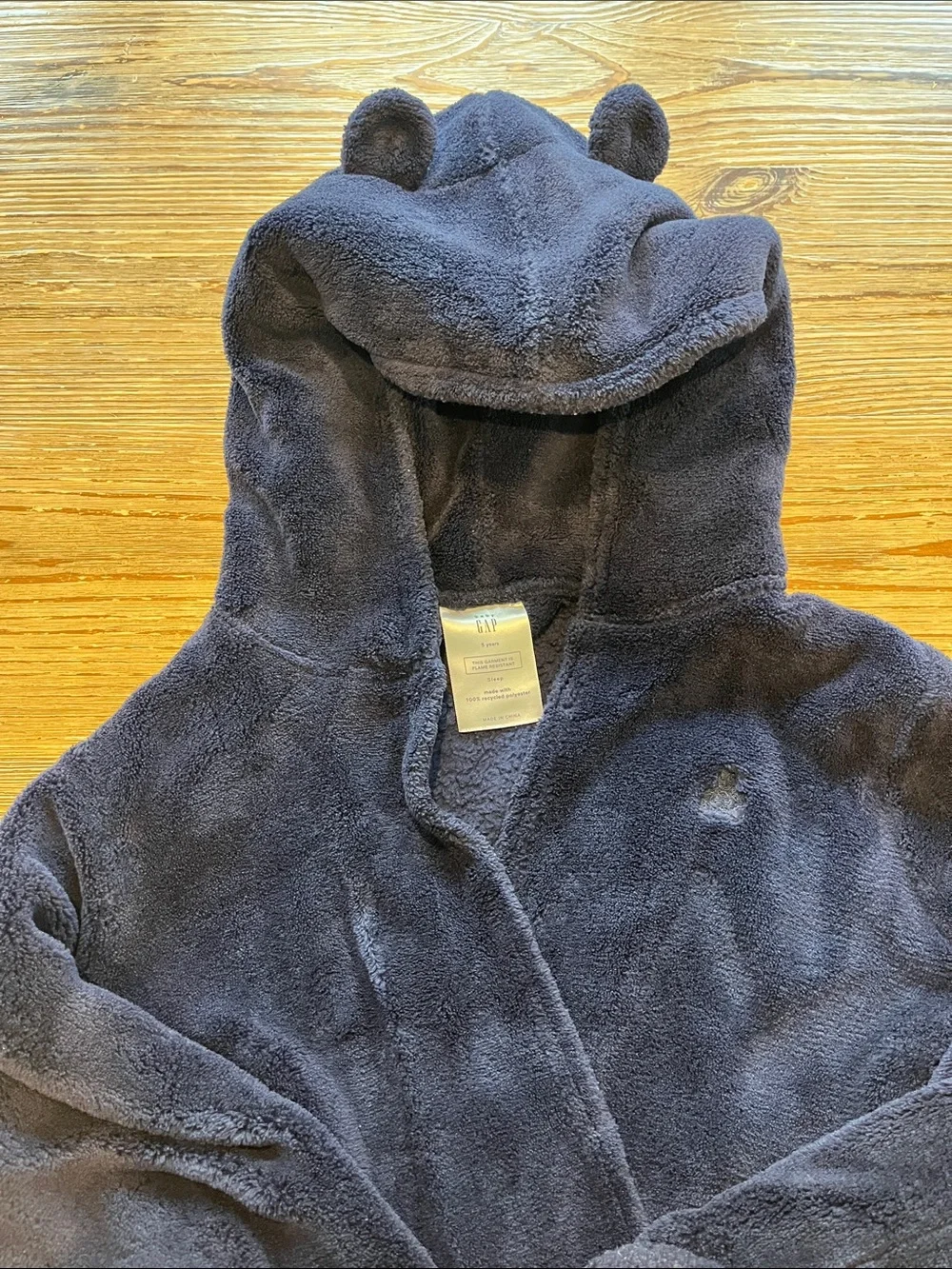 GAP Navy Plush Hooded Bathrobe with Bear Ears